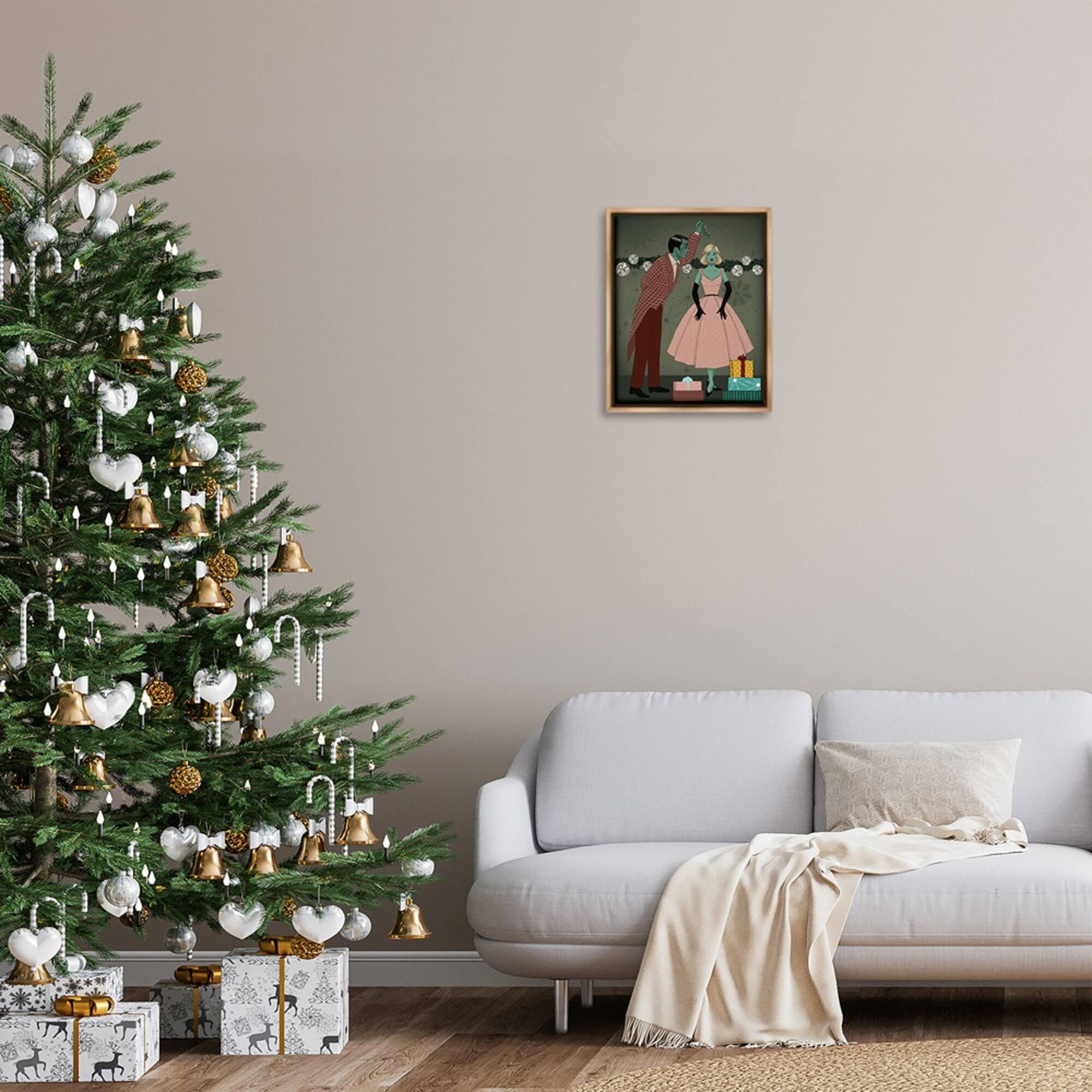 Stupell Industries Romantic Christmas Kiss Floating Frame Wall Art
